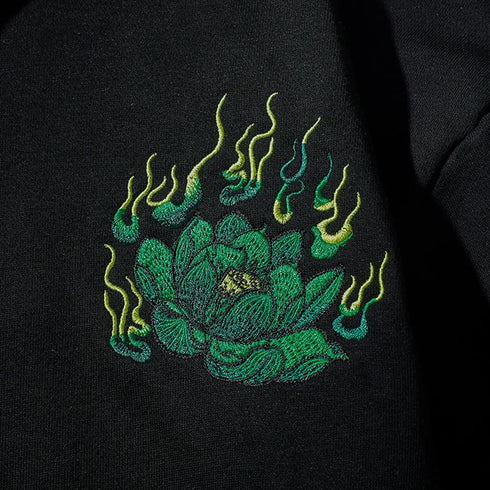 Embroidery Kirin Luxury Sukajan Hoodie with cartoon design for men, hooded, full sleeves, ideal for spring and autumn.